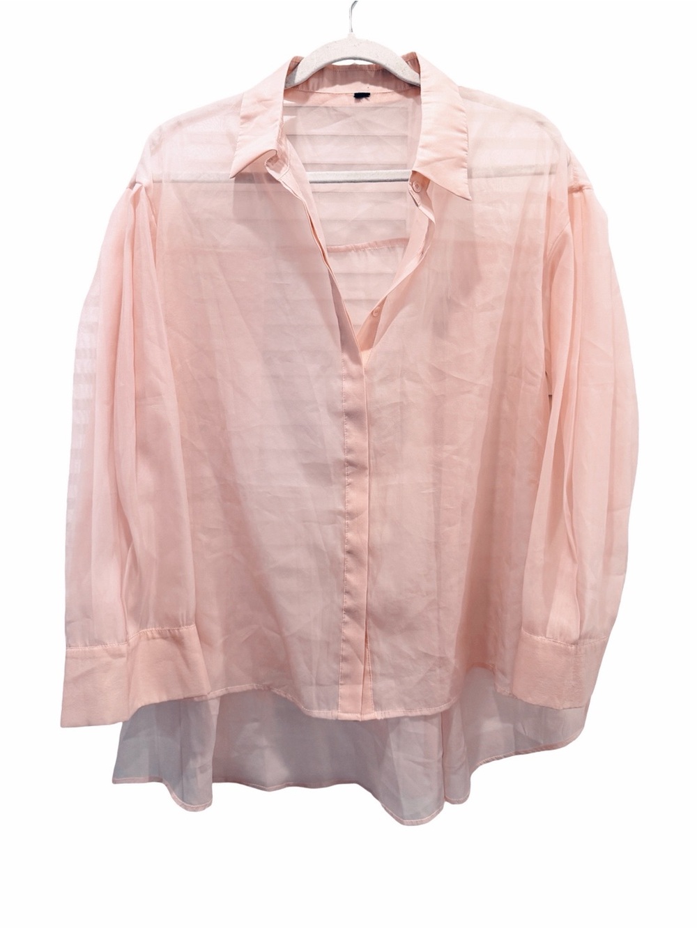 Light Pink Sheer Button-Front Women's Blouse